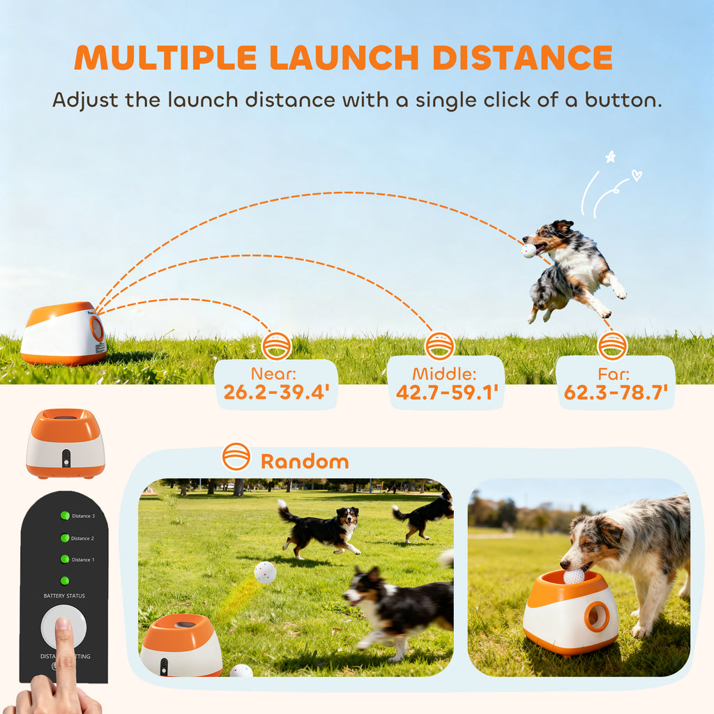 Automatic Dog Ball Launcher – 26–80 FT Range (Orange)
