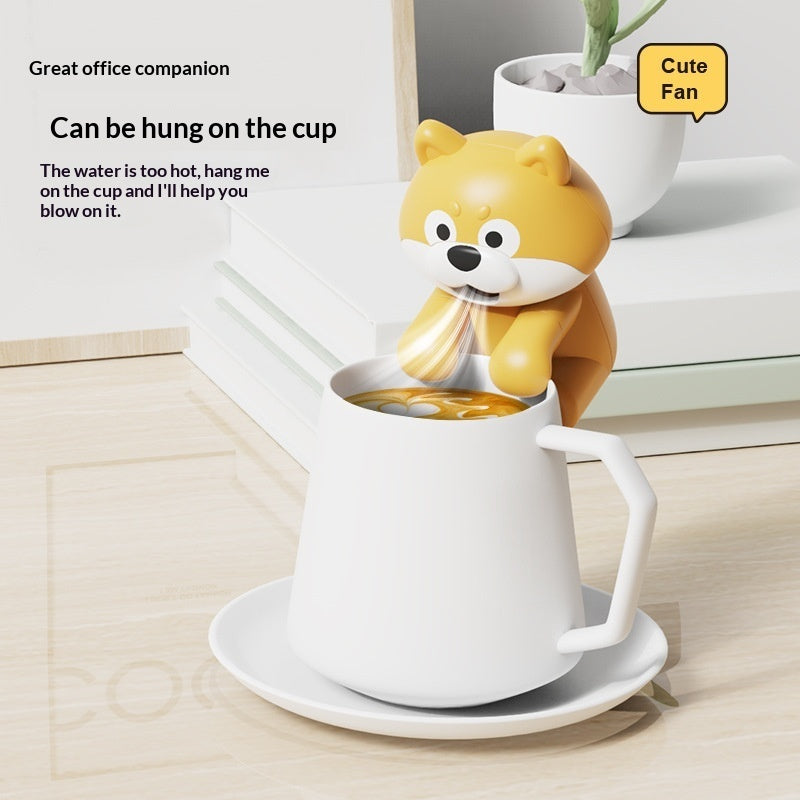 Cooling Cute Country Dog Puppy Cup Mouth Blowing Mini Fan