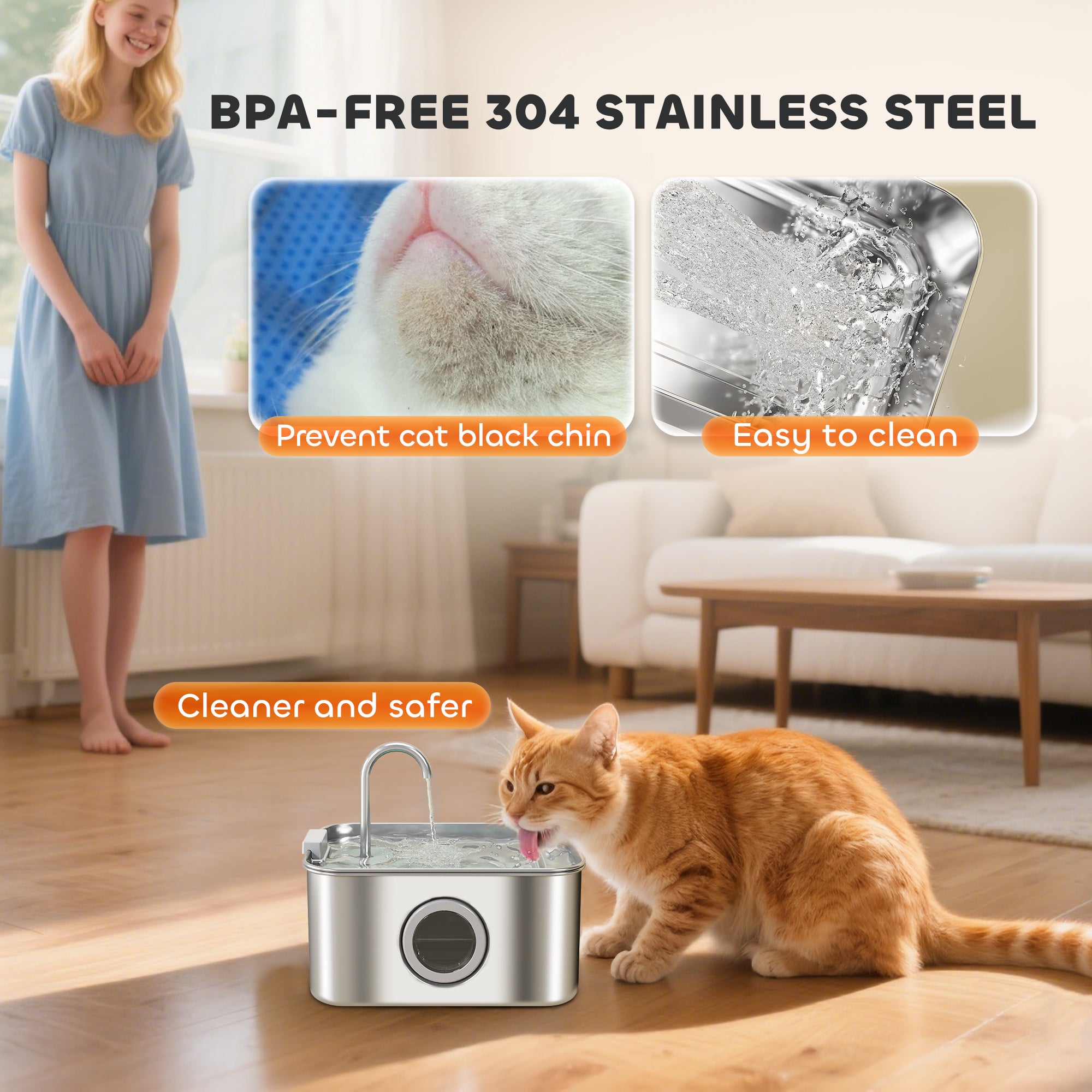 Cat Water Fountain Stainless Steel 3.2L